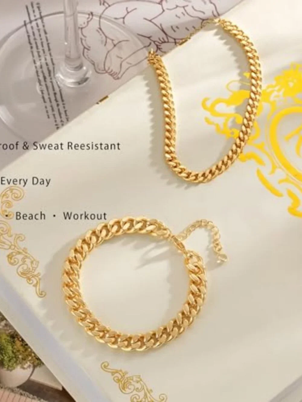 Gold Bracelets for Women Chunky 14K Gold/Silver Plated Bracelet